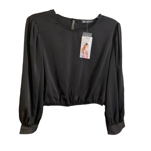 Pretty Garden 2pc Set Size M Crop Satin Soft Top Black Wide Leg Pants High Waist - Picture 2 of 15